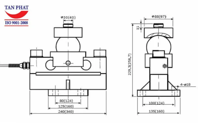 Bản vẽ kỹ thuật chi tiết loadcell QSA 20 tấn