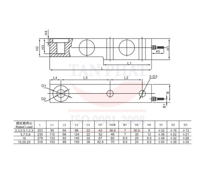 Bản vẽ kỹ thuật loadcell SB 3 tấn Keli