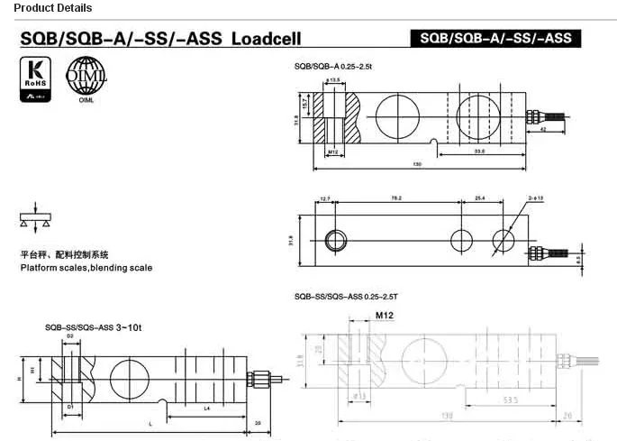 Bản vẽ cấu tạo chi tiết loadcell thanh SQB