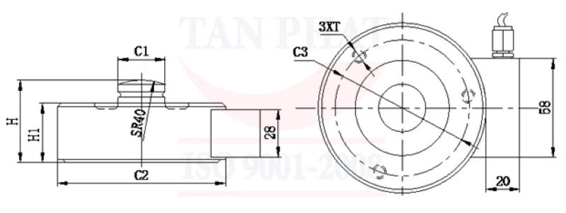 loadcell YBSC Keli 5 tấn - Bản vẽ kỹ thuật chi tiết loadcell YBSC 5 tấn của thương hiệu Keli